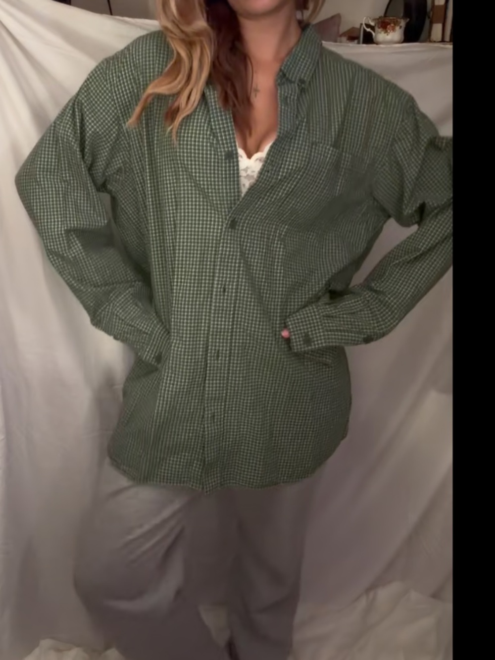 Columbia green plaid button up shirt xl